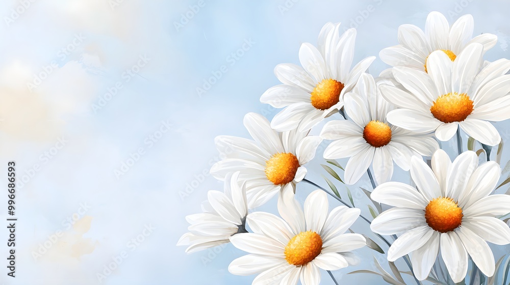 Fototapeta premium Loose watercolor daisies on a pale background, capturing their airy essence