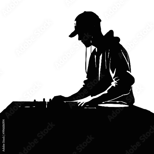 DJ Guy Silhouette Vector Illustration Transparent Background