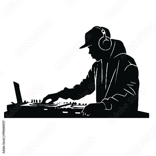 DJ Guy Silhouette Vector Illustration Transparent Background