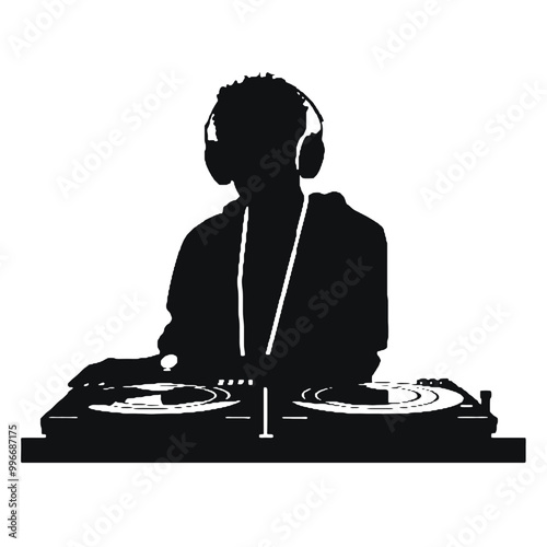 DJ Guy Silhouette Vector Illustration Transparent Background