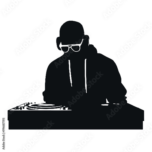 DJ Guy Silhouette Vector Illustration Transparent Background