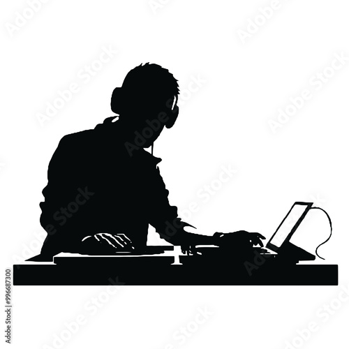 DJ Guy Silhouette Vector Illustration Transparent Background