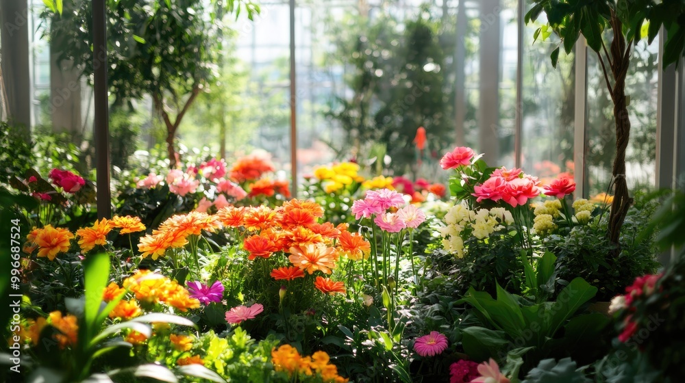 Blooming flowers thriving in an indoor space Blooming flowers thriving in an indoor space
