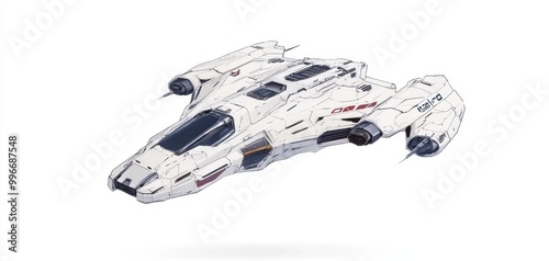 Futuristic spaceship design, white isolated background.