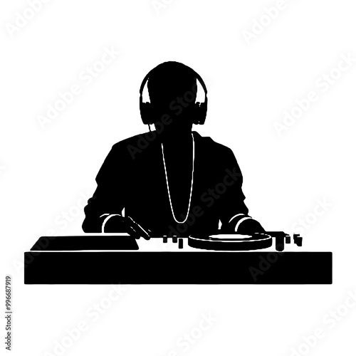 DJ Guy with Mixing Console Silhouette Vector Illustration