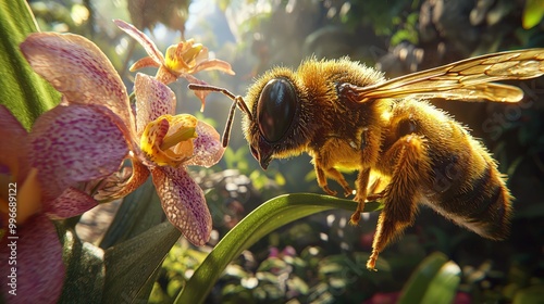 golden orchid bee macro