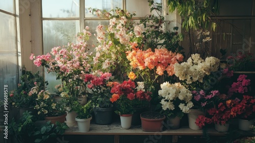 Blooming flowers thriving in an indoor space