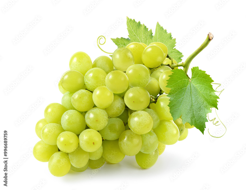 Fresh green grape cluster isolated on white background. Fresh green grape cluster isolated on white background.