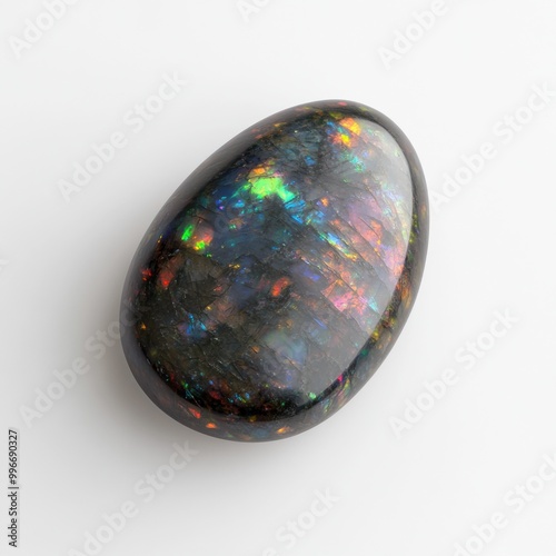 Black Opal: Dark Precious Gem on White Surface photo