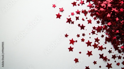 Abstract background featuring red star shaped confetti on a white surface