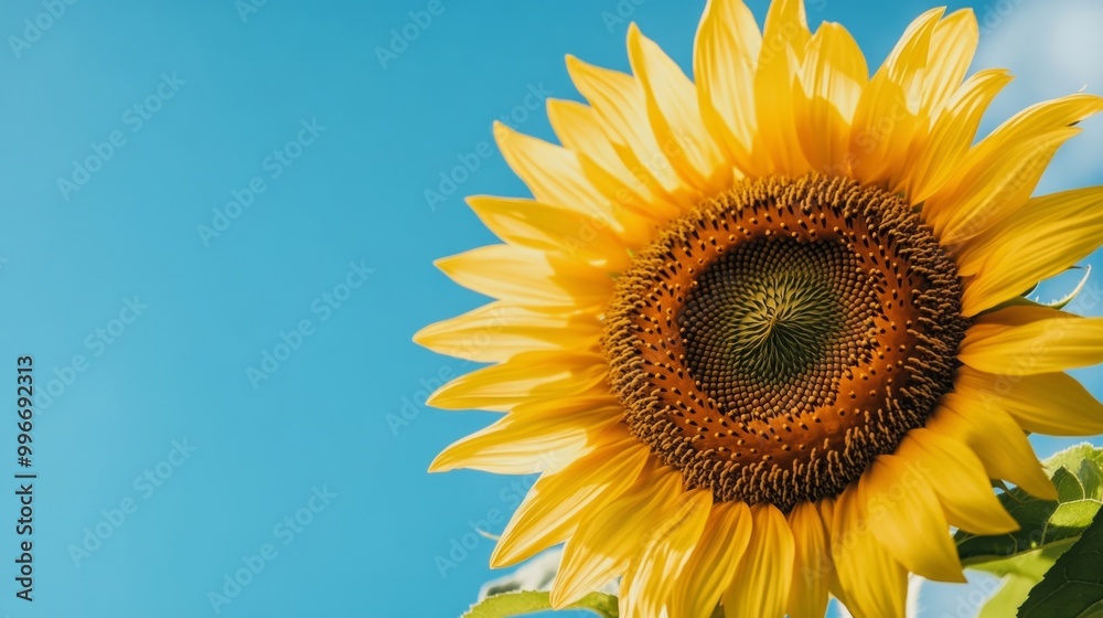 Obraz premium Close-Up of Bright Sunflower Against Clear Blue Sky