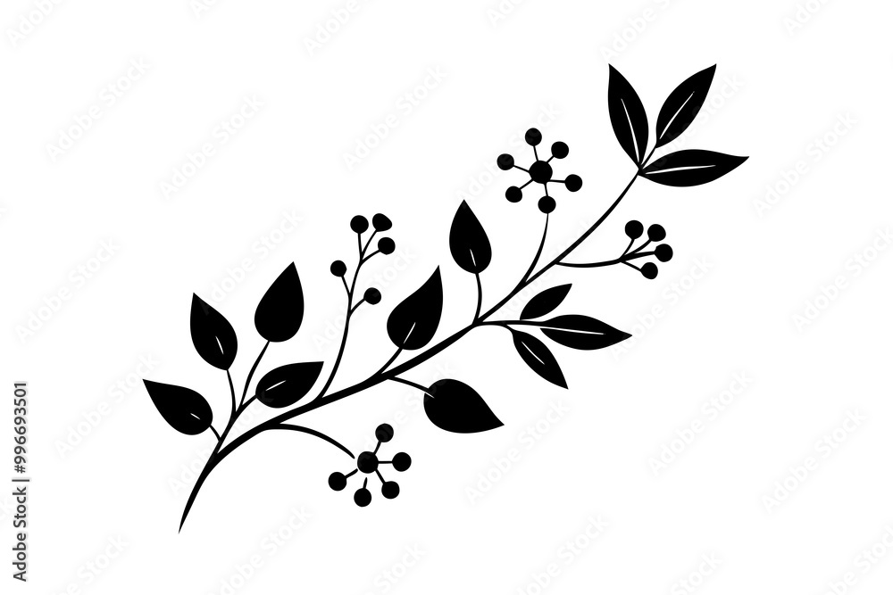 Minimal feminine botanical floral branch in silhouette style. Hand drawn wedding herb, minimalistic flowers with elegant leaves. Botanical rustic trendy greenery vector Minimal feminine botanical floral branch in silhouette style. Hand drawn wedding herb, minimalistic flowers with elegant leaves. Botanical rustic trendy greenery vector