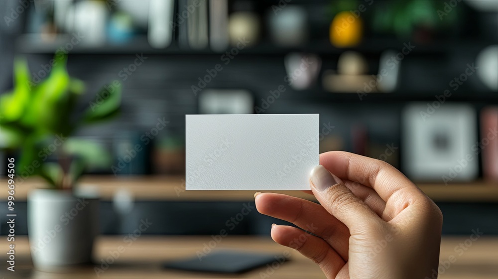 Hand Holding a Blank White Card with a Blurred Background Hand Holding a Blank White Card with a Blurred Background