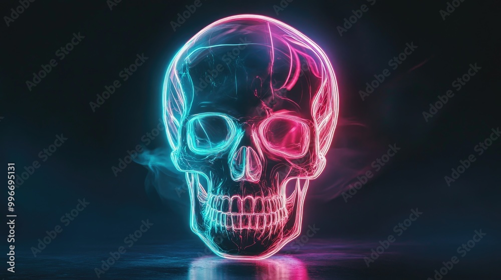 Vibrant glowing skull design with neon colors, creating a striking visual impact and modern aesthetic ideal for creative projects. Vibrant glowing skull design with neon colors, creating a striking visual impact and modern aesthetic ideal for creative projects.
