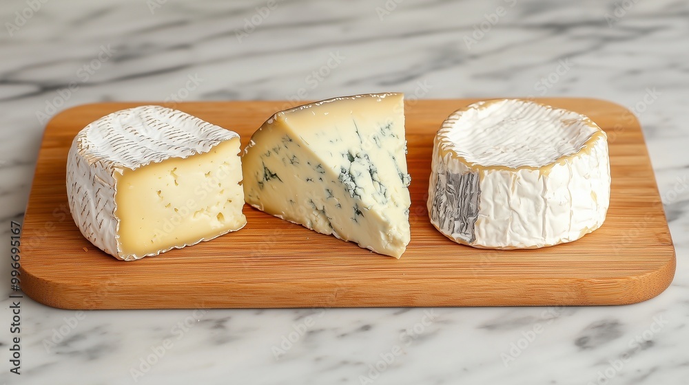 A selection of gourmet cheese varieties displayed on a wooden board, perfect for a charcuterie or cheese platter. A selection of gourmet cheese varieties displayed on a wooden board, perfect for a charcuterie or cheese platter.