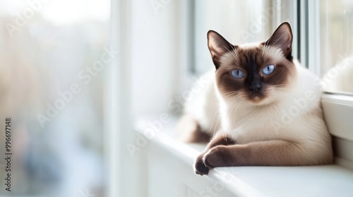 Wallpaper Mural A serene Siamese cat lounging by a sunlit window. Torontodigital.ca