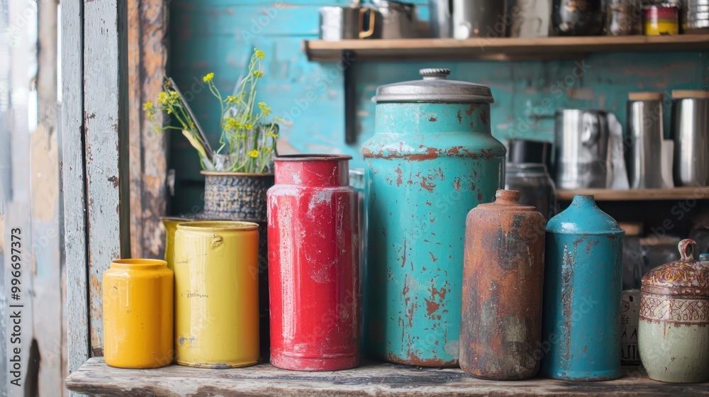 Items repurposed creatively for home decor, promoting reuse and recycling.