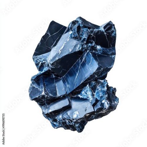 Iridescent Blue Covellite Crystal Isolated on White photo