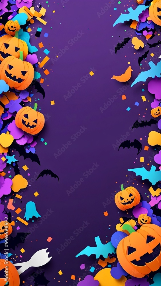 Fototapeta premium Colorful confetti as abstract party wallpaper background header, Paper cut art, Halloween atmosphere