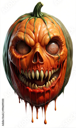 Chilling Halloween Pumpkin Skull Head With Sinsiter Smile and Blood Smears Graphic Resource for Spooky halloween background posters and halloween parties photo