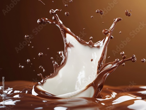 Milk and Chocolate Splashing in Mid-Air - Dramatic and Artistic Photo of a Delicious Beverage