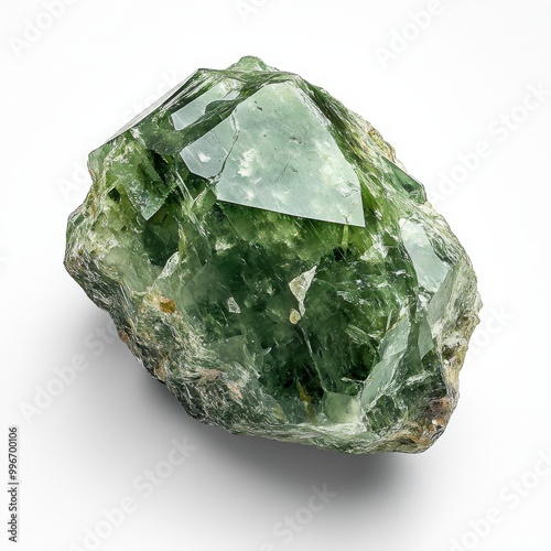 Demantoid Garnet: Green Brilliance on White Surface photo