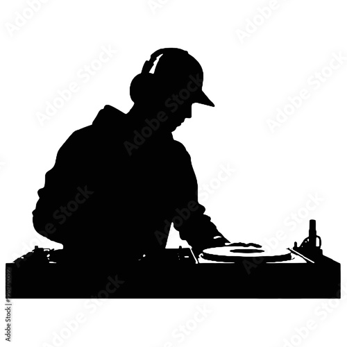 Music Mixing DJ Guy Silhouette Vector Illustration