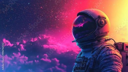 Colorful Astronaut in a Cosmic Landscape