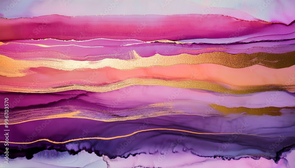 A series of horizontal brush strokes in different shades of pink, purple and gold; abstract A series of horizontal brush strokes in different shades of pink, purple and gold; abstract