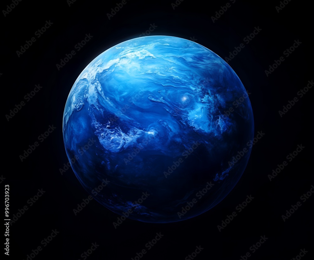 Azure Planet: Stunning Blue Celestial Body in Deep Space Azure Planet: Stunning Blue Celestial Body in Deep Space