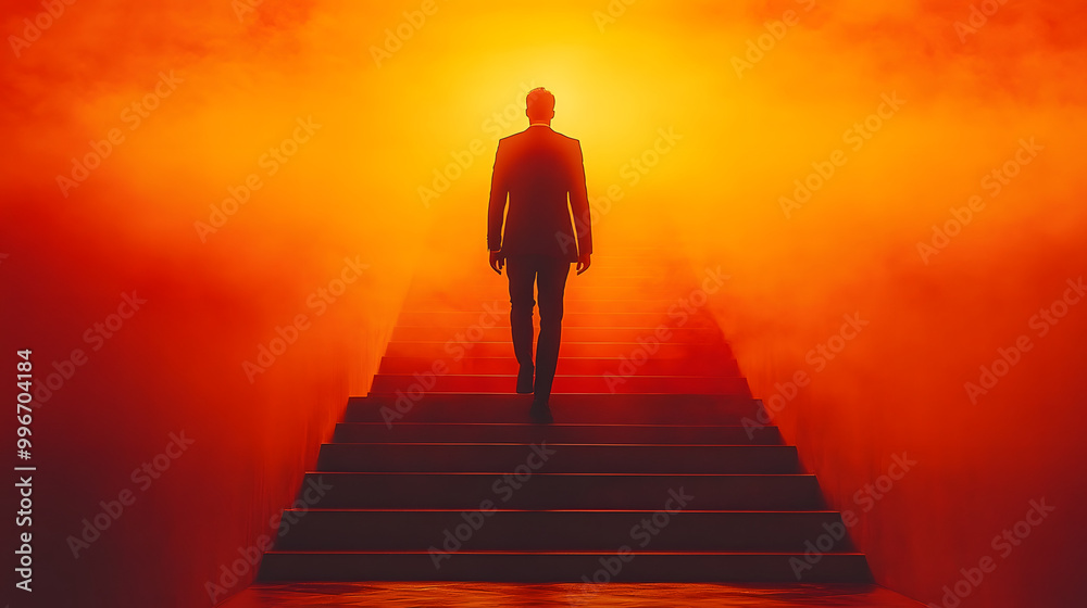 A Man in a Suit is Walking Up the Stairs Silhouetted Against Light
A Man in a Suit is Walking Up the Stairs Silhouetted Against Light
