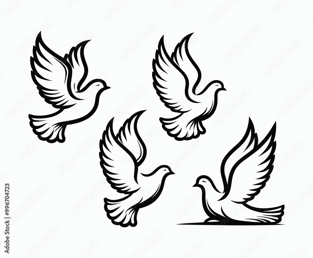 Fototapeta premium Dove silhouette EPS vector isolated illustration template on a white background