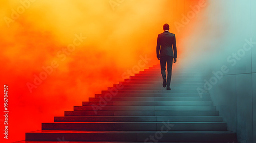 Wallpaper Mural A Man in a Suit is Walking Up the Stairs Silhouetted Against Light
 Torontodigital.ca