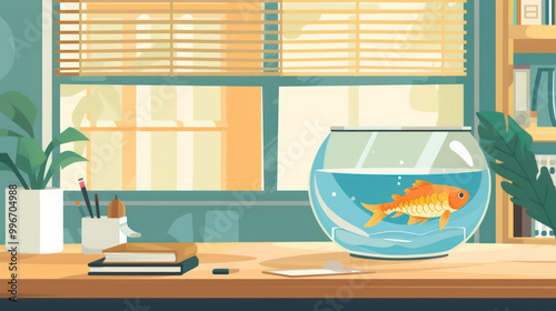 Fish Bowl on an Office Desk Illustration 
