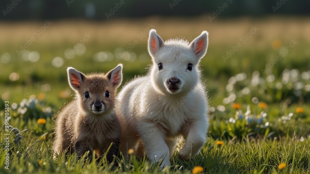 Baby wild Animals Cute Playing in the Meadow Suitable for cuteness themes or events involving pets. Baby wild Animals Cute Playing in the Meadow Suitable for cuteness themes or events involving pets.