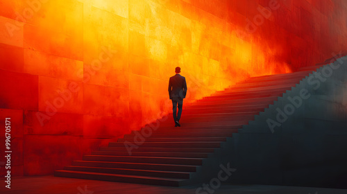 Wallpaper Mural A Man in a Suit is Walking Up the Stairs Silhouetted Against Light
 Torontodigital.ca