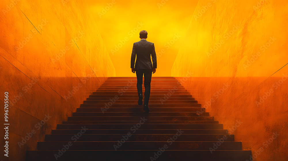 A Man in a Suit is Walking Up the Stairs Silhouetted Against Light
A Man in a Suit is Walking Up the Stairs Silhouetted Against Light