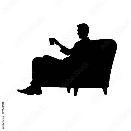 Man in Armchair Side Profile Silhouette Vector Illustration Transparent Background