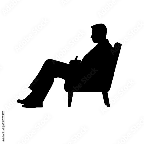 Thoughtful Man Sitting in Armchair Silhouette Vector Illustration Transparent Background