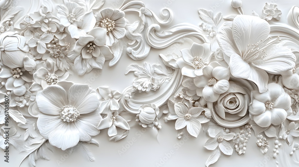Captivating still life image showcasing an opulent white gold floral border jewelry piece with sculpted floral motifs delicate filigree designs and shimmering precious stones set against a pristine Captivating still life image showcasing an opulent white gold floral border jewelry piece with sculpted floral motifs delicate filigree designs and shimmering precious stones set against a pristine