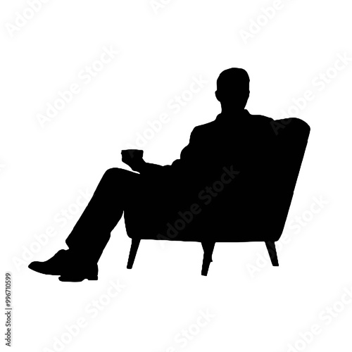 Reclined Man in Armchair Silhouette Vector Illustration Transparent Background