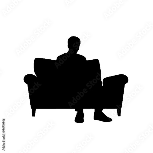 Man Resting Comfortably in Armchair Silhouette Vector Illustration