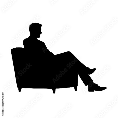 Sitting Man in Armchair Silhouette Vector Illustration Transparent Background