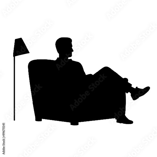 Sitting Man in Armchair Silhouette Vector Illustration Transparent Background