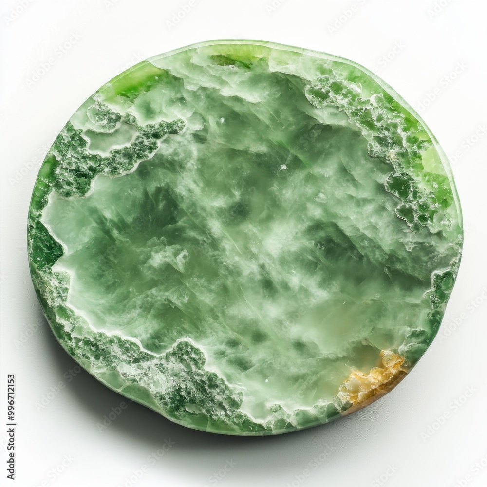 Jade: Green Nephrite or Jadeite on White Surface Jade: Green Nephrite or Jadeite on White Surface