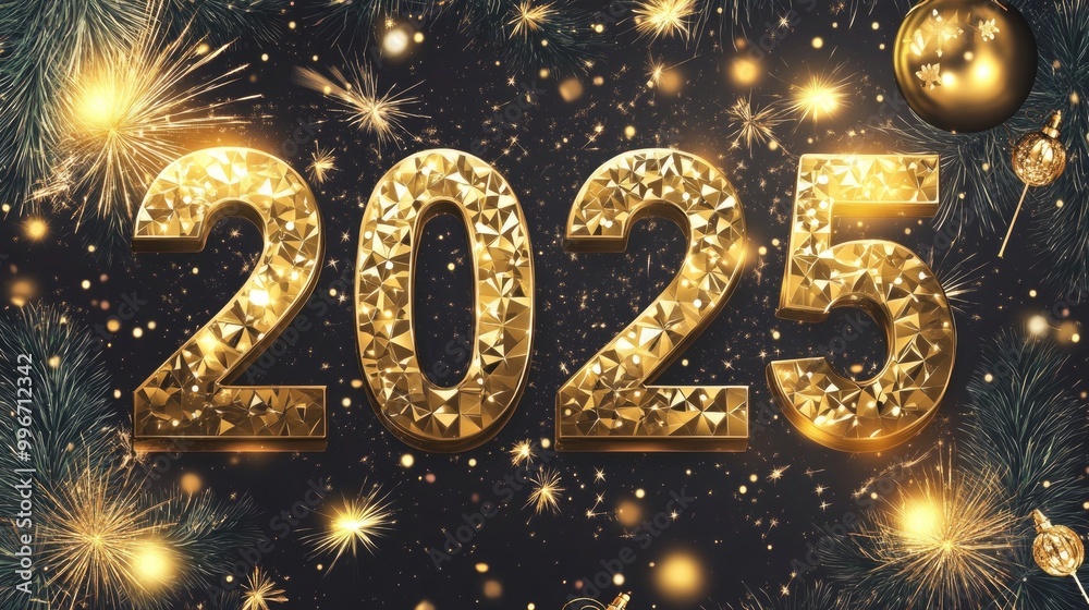 Beautiful Happy New Year 2025 design with large golden Beautiful Happy New Year 2025 design with large golden