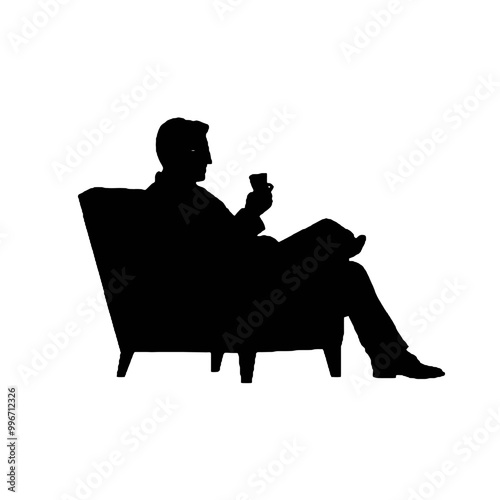 Silhouette of Man Lounging on Armchair Vector Illustration