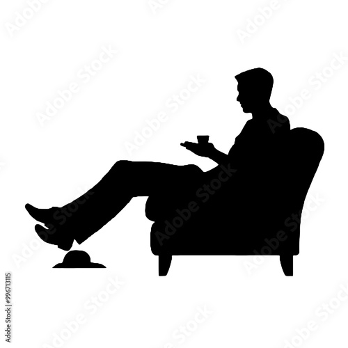 Classic Man Sitting on Armchair Silhouette Vector Illustration