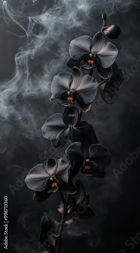  A tight shot of a blooming flower with smoke rising from both its peak and base