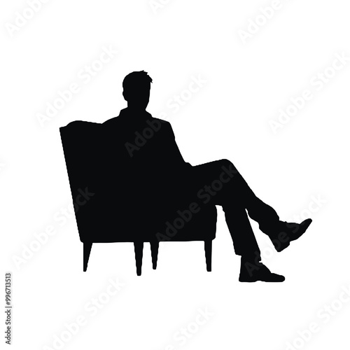 Cozy Man in Armchair Silhouette Vector Illustration Transparent Background